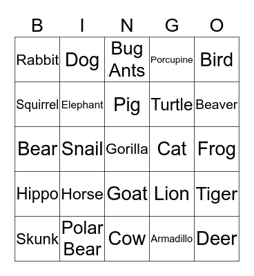Bingo Quiz: Animals Bingo Card