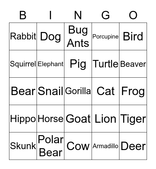Bingo Quiz: Animals Bingo Card