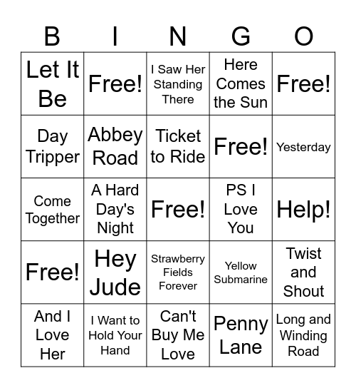 The Beatles Bingo Card