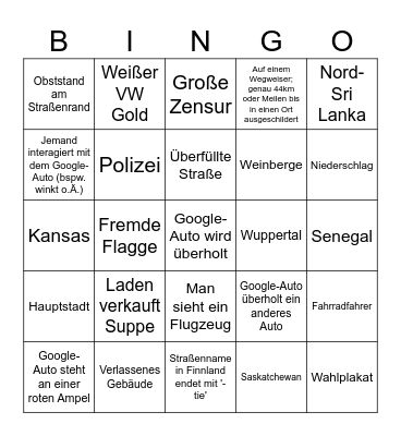 Suppe's Street View Bingo Card