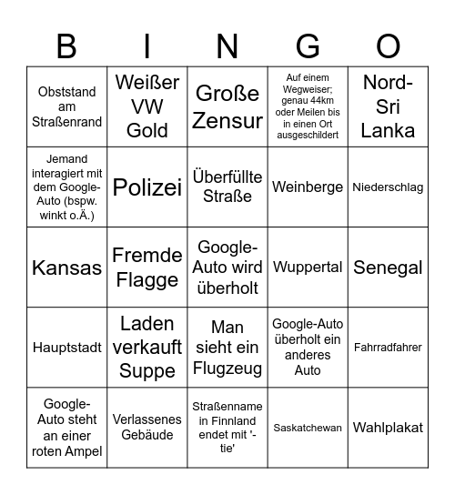 Suppe's Street View Bingo Card