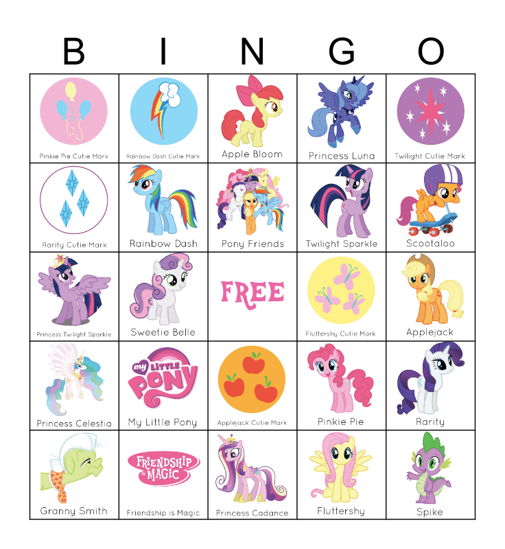 My Little Pony Bingo Card