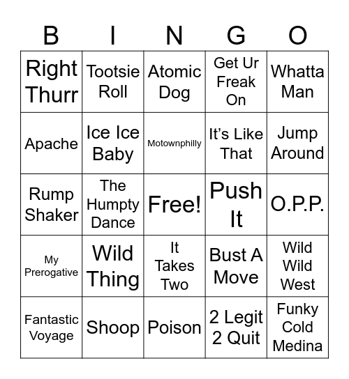HIP-HOP Bingo Card