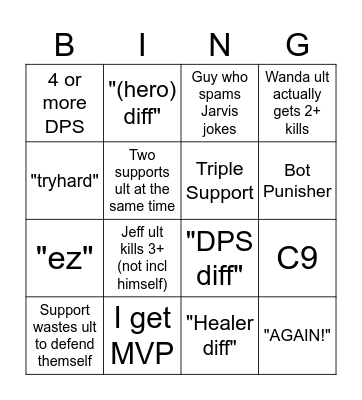 Marvel Rivals Bingo Card