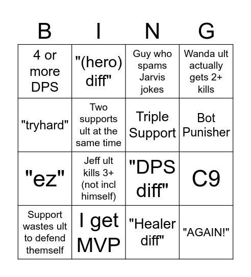 Marvel Rivals Bingo Card