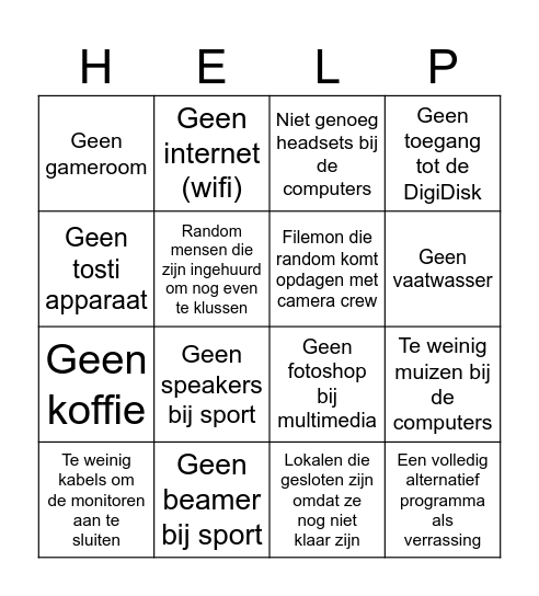 Problemen op dag 1 Bingo Card