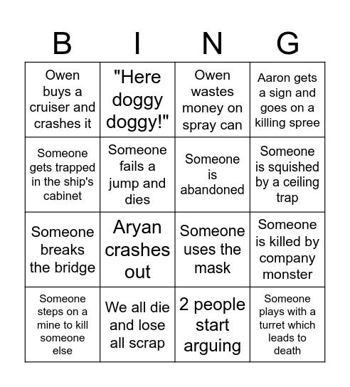 Lethal Company with the bois Bingo Card