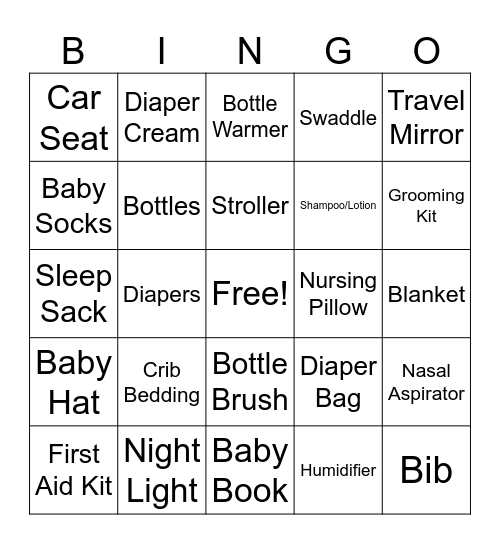 Amy's Baby Shower Bingo Card