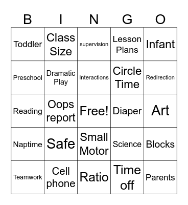 Childcare Bingo Card