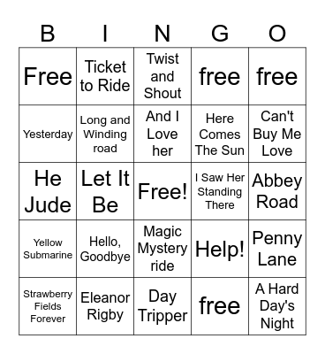 Beatles Bingo Card