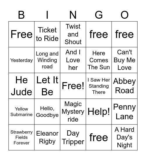 Beatles Bingo Card