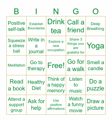 Coping Skills Bingo Card