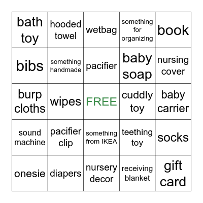 Baby Shower Bingo Card
