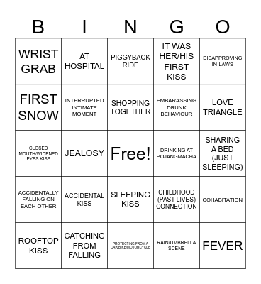 KDRAMA ROMANCE ULT BINGO 1 Bingo Card
