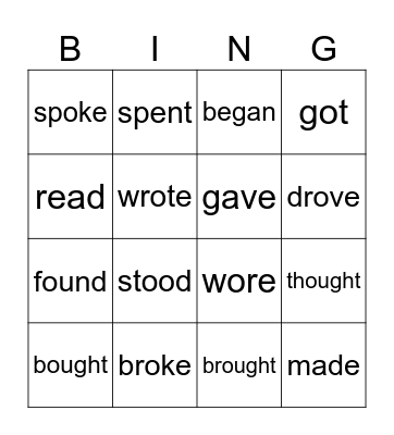 PAST VERBS BINGO Card