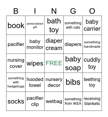 Baby Shower Bingo Card