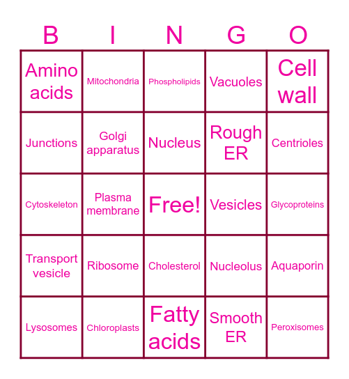Organelle Bingo Card