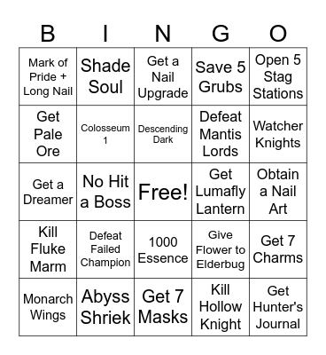 Hollow Knight Bingo Card