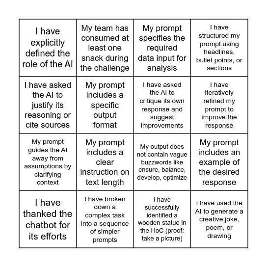 Prompting Bingo Card