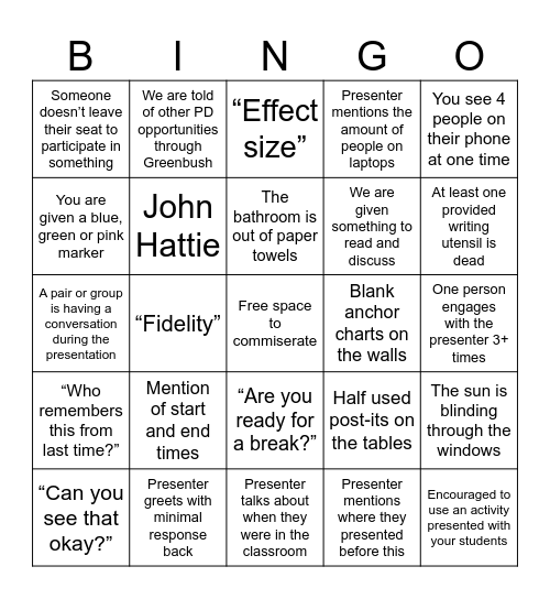 Feb. 17th PD Bingo Card