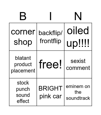 fast and furious Bingo Card