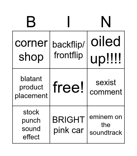 fast and furious Bingo Card
