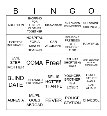 KOREAN MELODRAMA ULT BINGO 1 Bingo Card