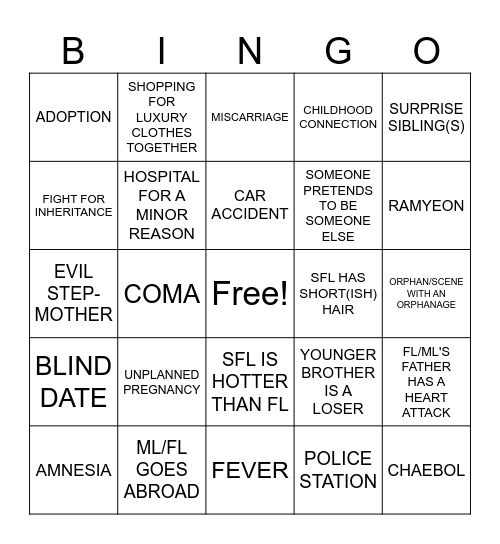 KOREAN MELODRAMA ULT BINGO 1 Bingo Card
