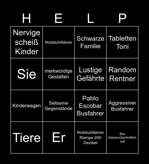 Bus Bingo v2 Bingo Card