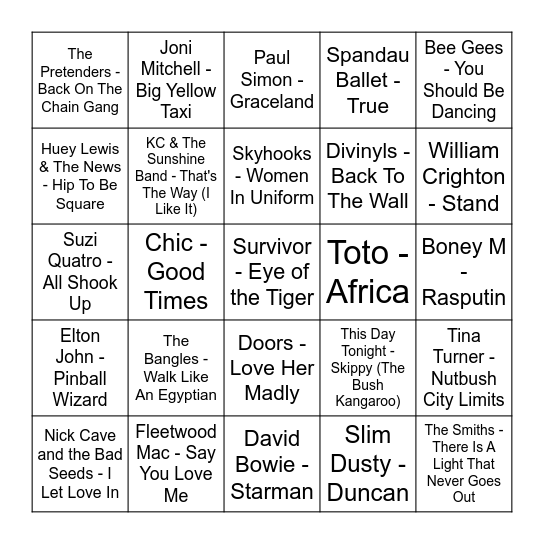 ★ Music Bingo w Bonnie Anne ★ Bingo Card