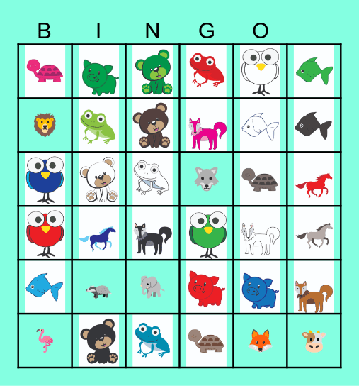 Colored Animals Bingo Card