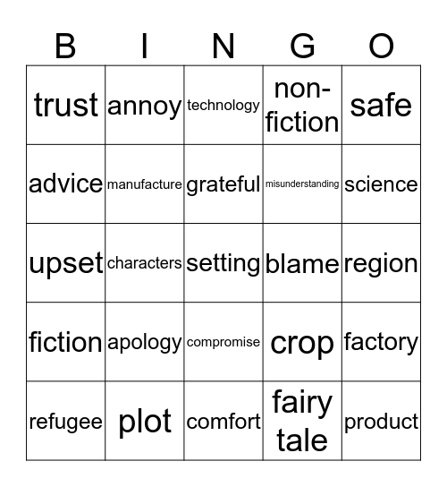 Unit 4 Vocabulary Bingo Card