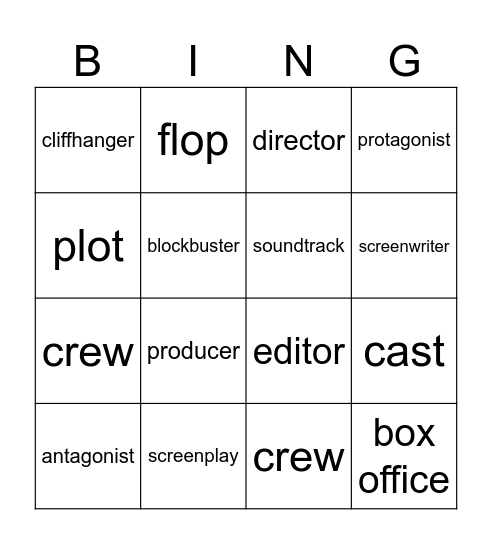 Cinema bingo Card