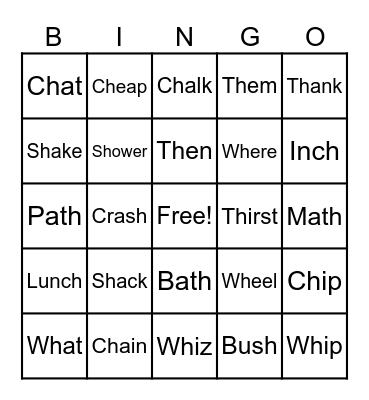 Digraph BINGO Card