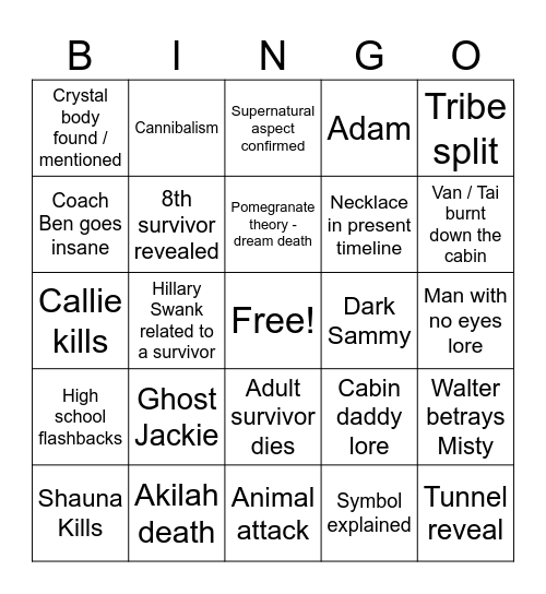 Yellowjackets S3 Bingo Card