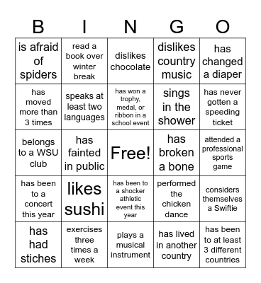 Get to know someone Bingo Card