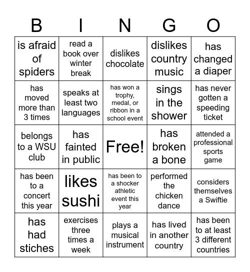 Get to know someone Bingo Card