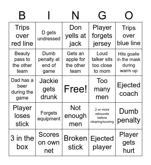 Game Day Bingo Card