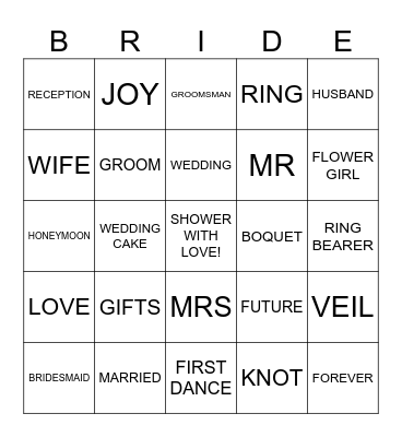 Abbie's Bridal Shower Bingo Card