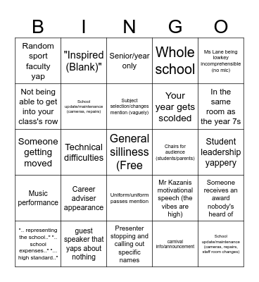 InSyd Assembly Bingo Card