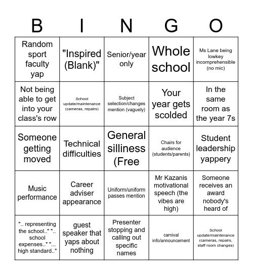 InSyd Assembly Bingo Card