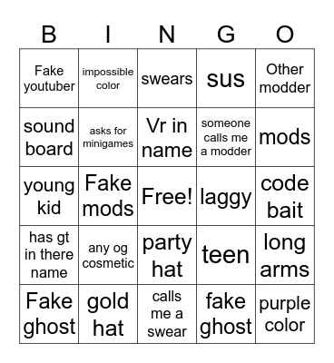 Gorilla tag bingo Card