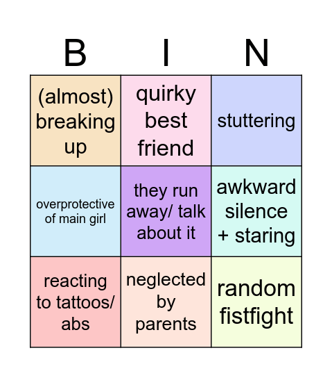 wattpad movie Bingo Card