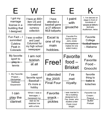 EWEEK Bingo Card