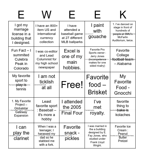 EWEEK Bingo Card