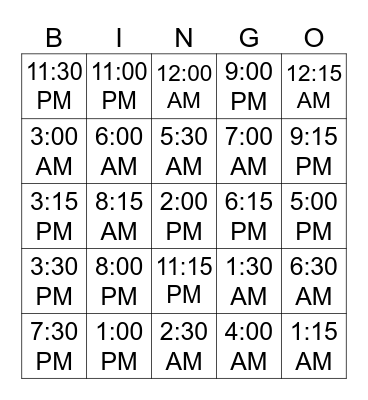 Time Bingo Card