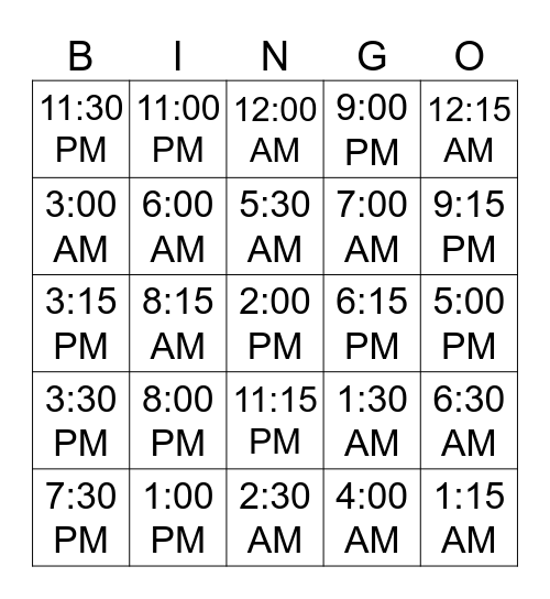 Time Bingo Card