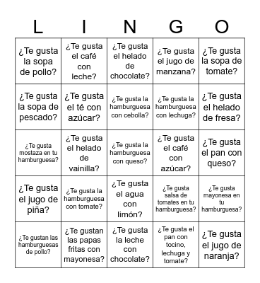 Duolingo Unit 4 People Bingo Card