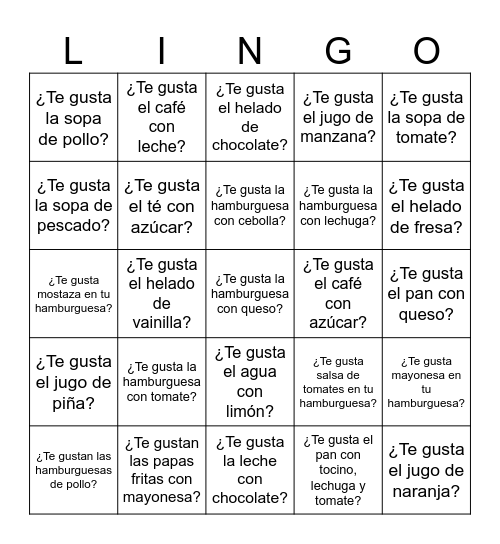 Duolingo Unit 4 People Bingo Card
