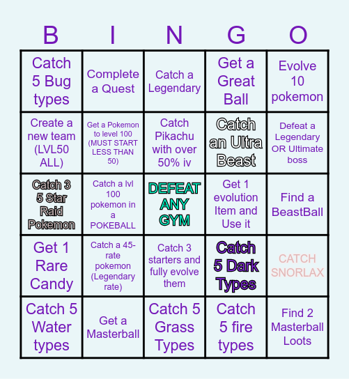 Pixelmon Bingo Card